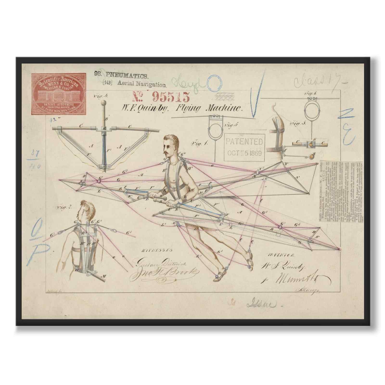 Flying Machine som vintageillustration och poster från Historly – helbild utan vit kant