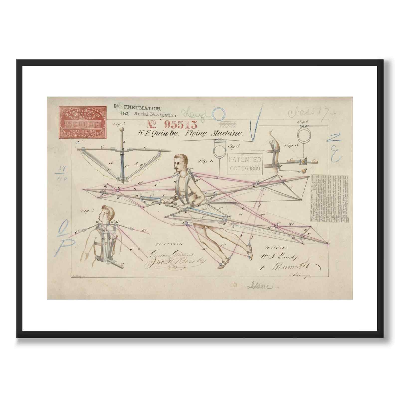 Flying Machine som vintageillustration och poster från Historly – med vit kant utan titel