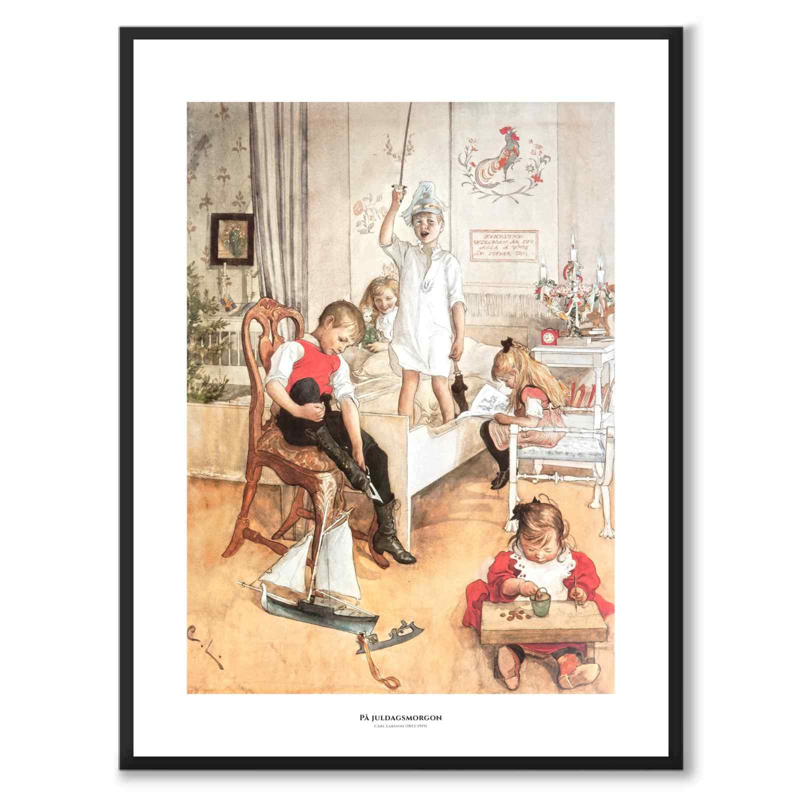 På Juldagsmorgon av Carl Larsson som konstposter från Historly – med vit kant och titel