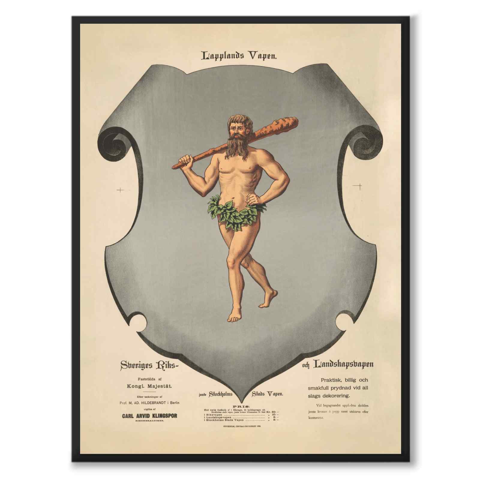 Lapplands Landskapsvapen som vintageillustration och poster från Historly – helbild utan vit kant