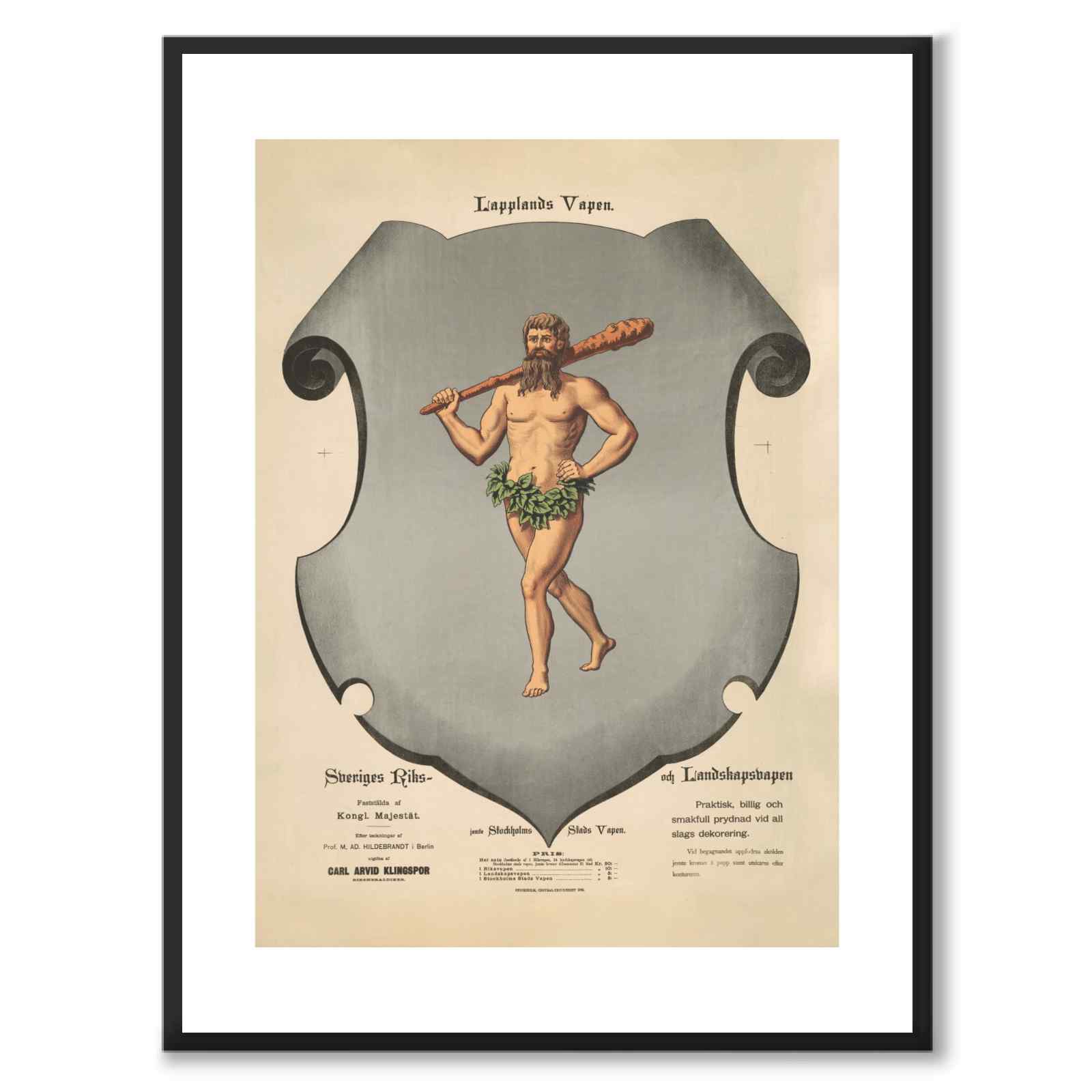 Lapplands Landskapsvapen som vintageillustration och poster från Historly – med vit kant utan titel
