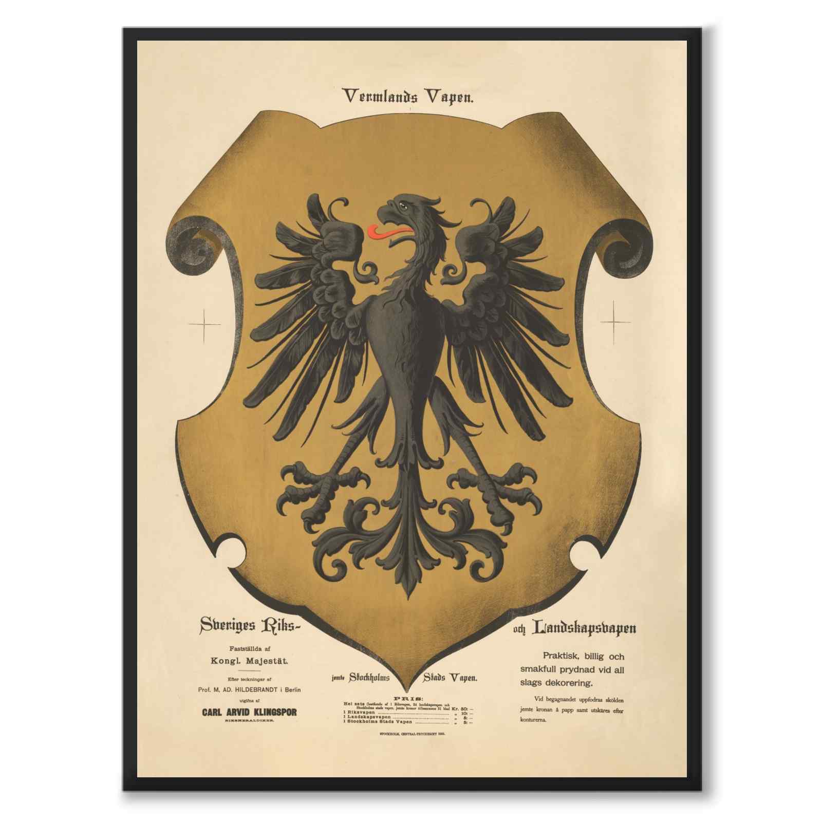 Värmland's provincial coat of arms as a vintage illustration and poster from Historly – full image without white border