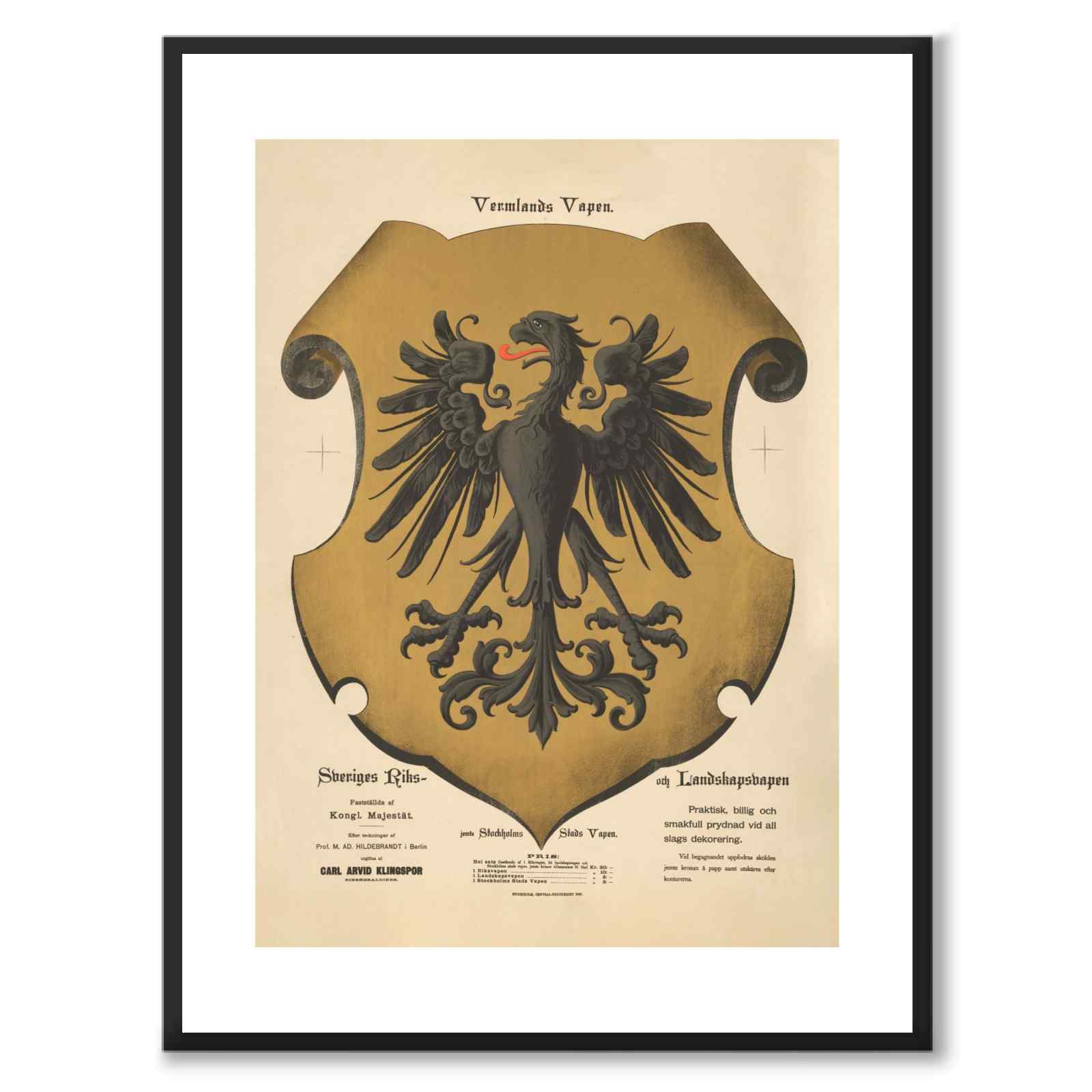 Värmland's provincial coat of arms as a vintage illustration and poster from Historly – with white border without title
