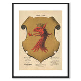 The Coat of Arms of Skåne as a vintage illustration and poster from Historly – with white border without title