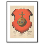 Upplands Landskapsvapen som vintageillustration och poster från Historly – med vit kant utan titel