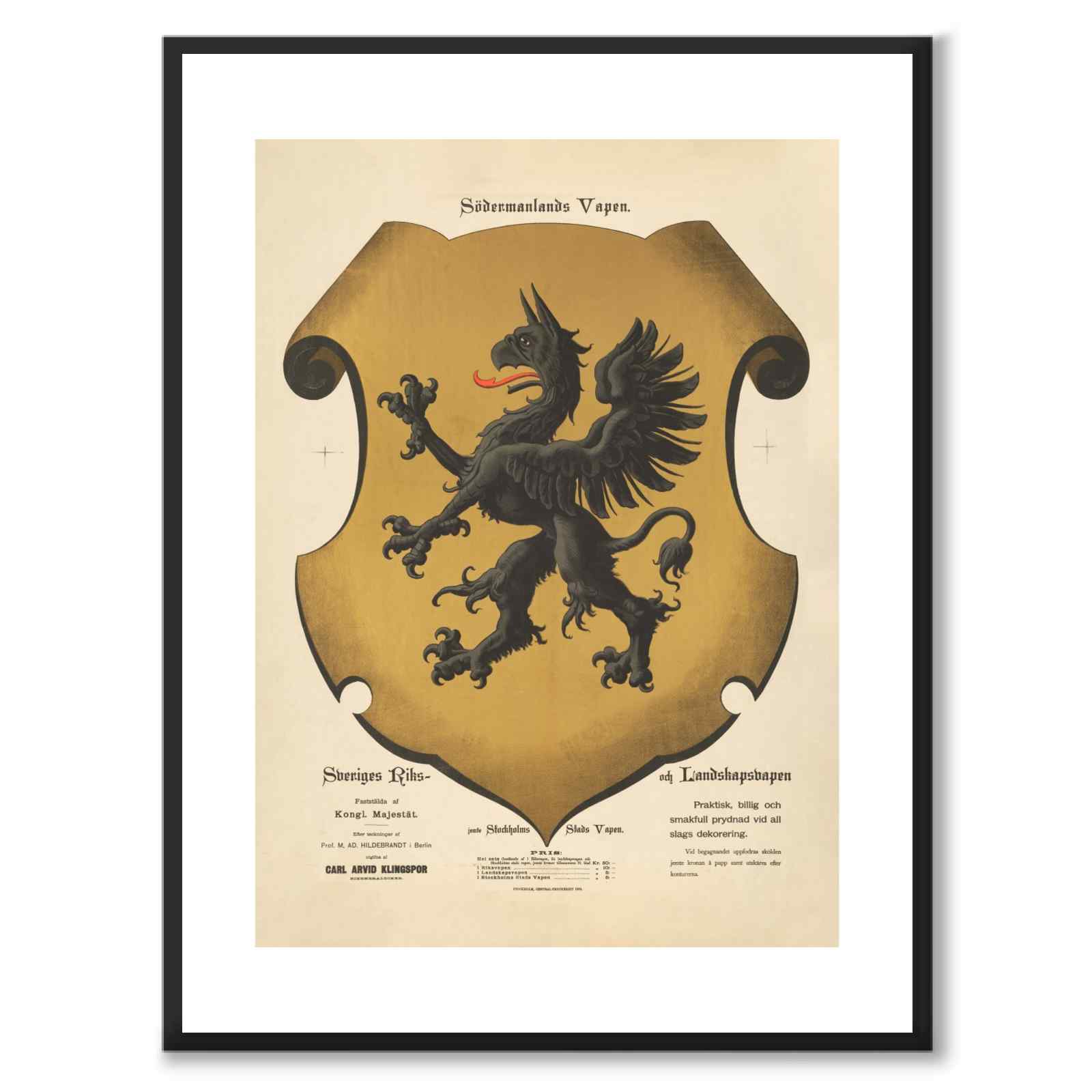 The Södermanland Coat of Arms as a vintage illustration and poster from Historly – with white border without title