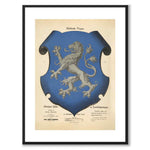 Hallands Landskapsvapen som vintageillustration och poster från Historly – med vit kant utan titel