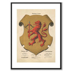 The coat of arms of Småland as a vintage illustration and poster from Historly – with white border and without title
