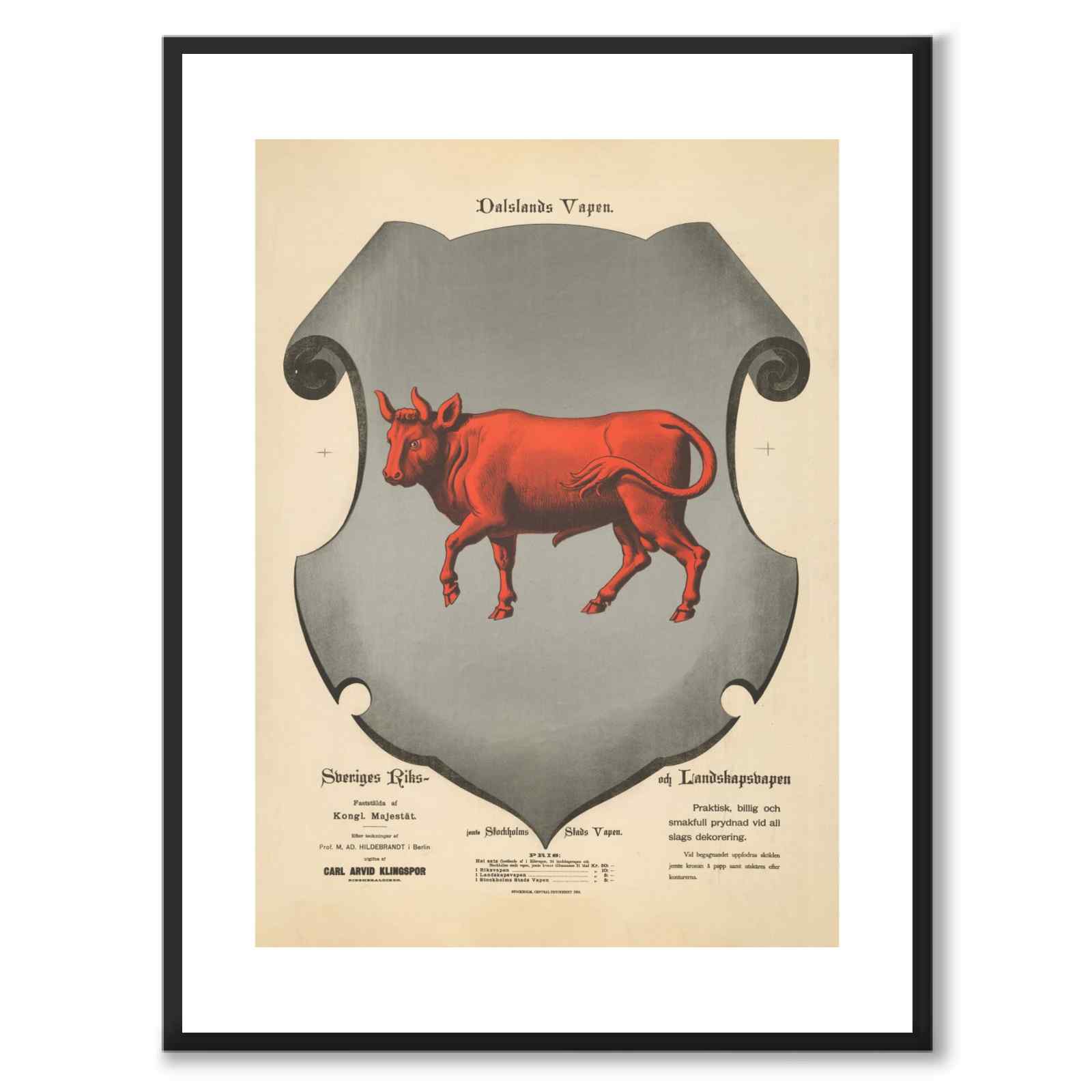 Dalslands Landskapsvapen som vintageillustration och poster från Historly – med vit kant utan titel