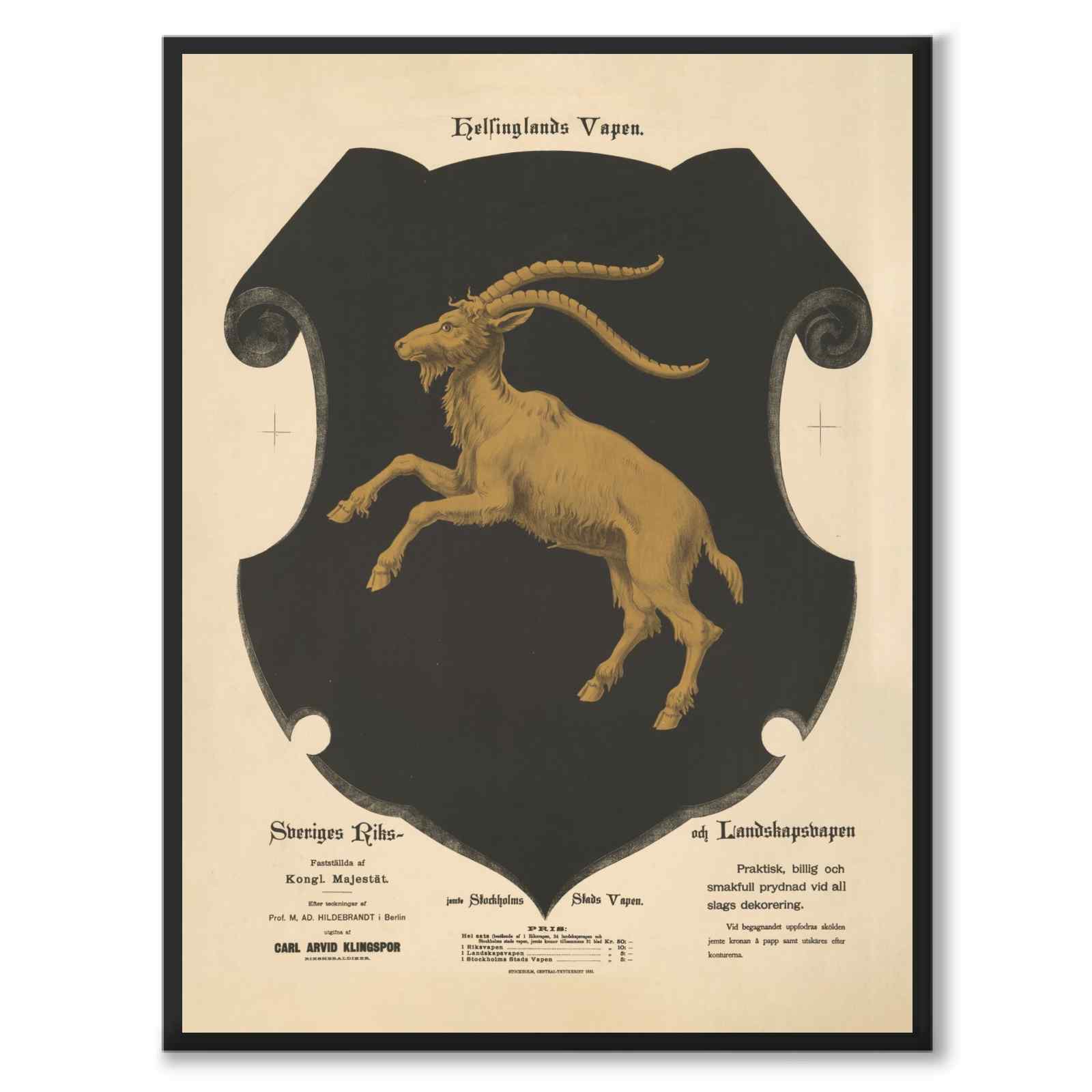 The Hälsingland Provincial Coat of Arms as a vintage illustration and poster from Historly – full image without white border