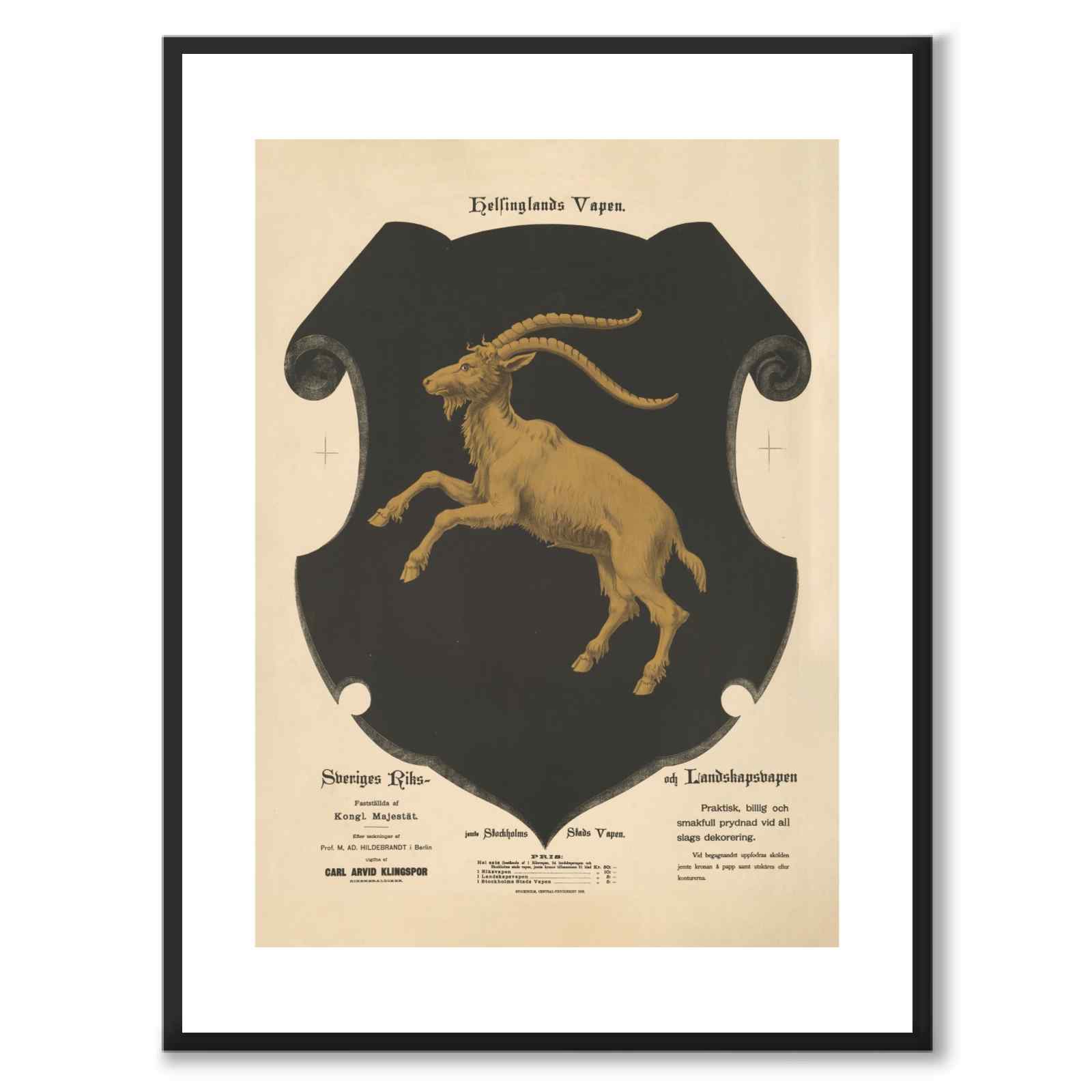 The Hälsingland Provincial Coat of Arms as a vintage illustration and poster from Historly – with white border without title