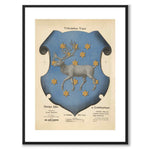 The Coat of Arms of Västerbotten as a vintage illustration and poster from Historly – with white border and without title