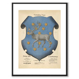 The Coat of Arms of Västerbotten as a vintage illustration and poster from Historly – with white border and without title