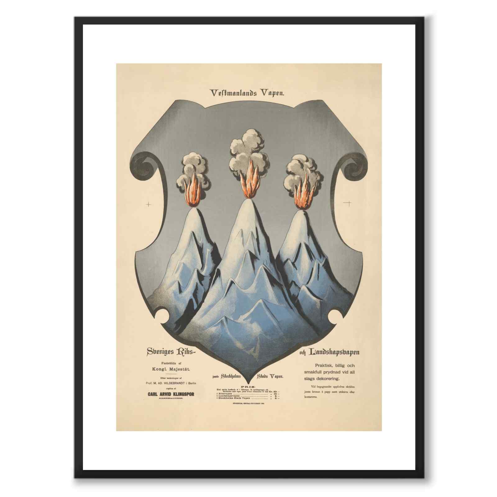 The Västmanland Coat of Arms as a vintage illustration and poster from Historly – with white border and without title