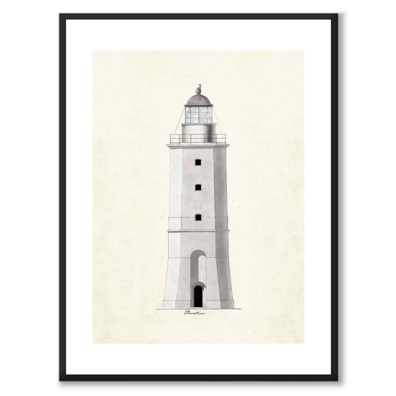 Grönskärs Fyr som vintageillustration och poster från Historly – med vit kant utan titel