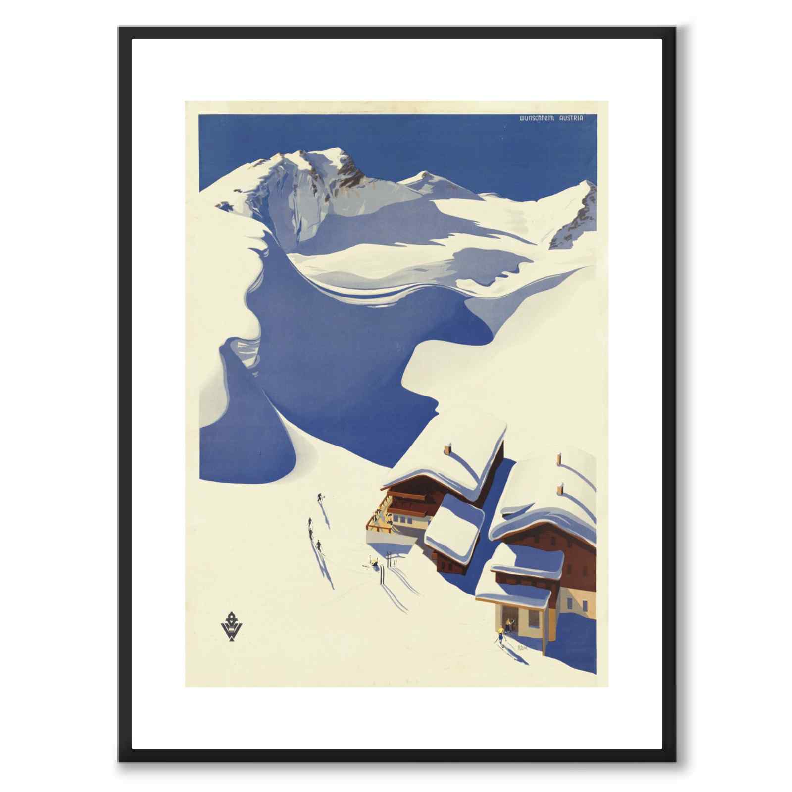 Österrike - Wunschheim som vintageillustration och poster från Historly – med vit kant utan titel