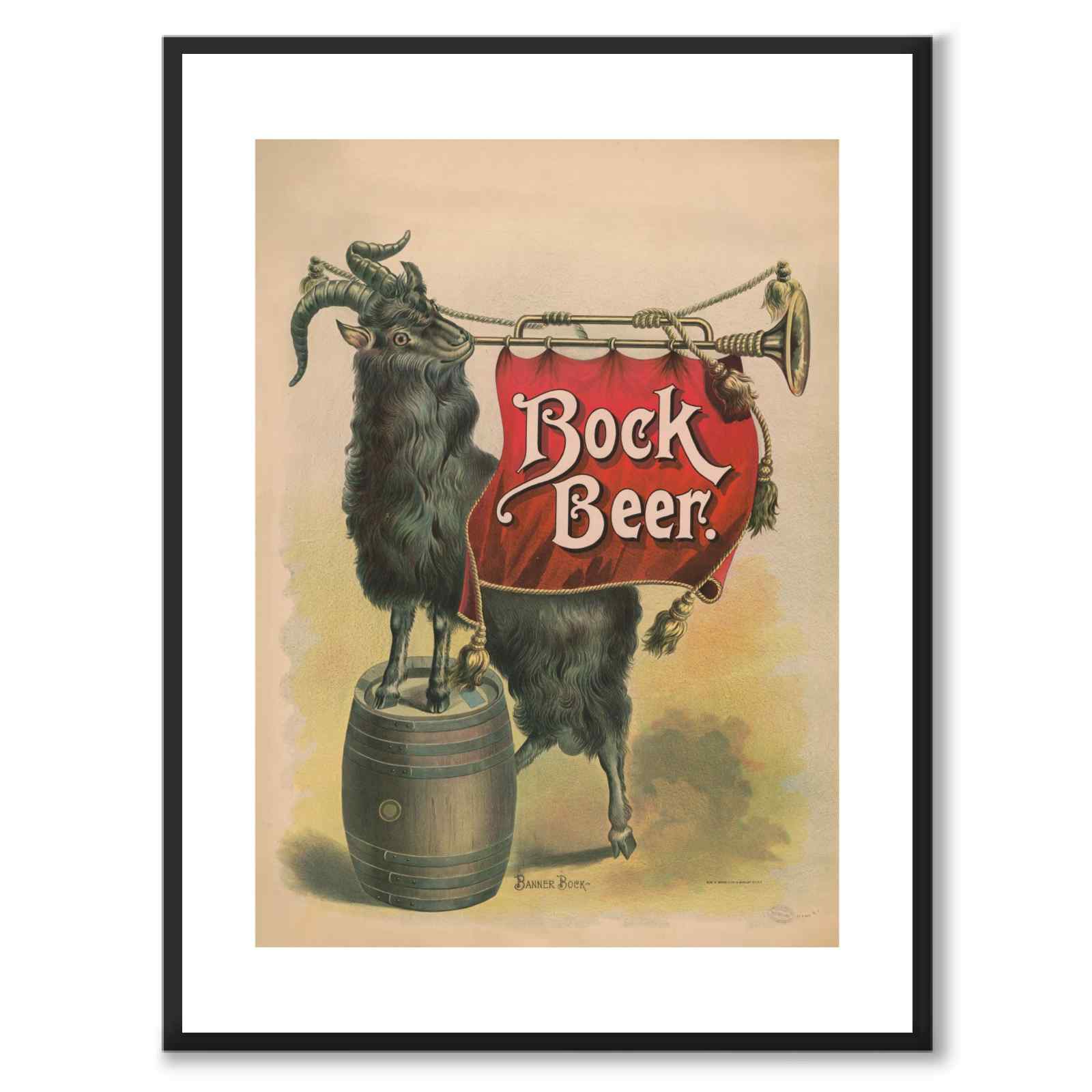 Bock Beer som vintageillustration och poster från Historly – med vit kant utan titel