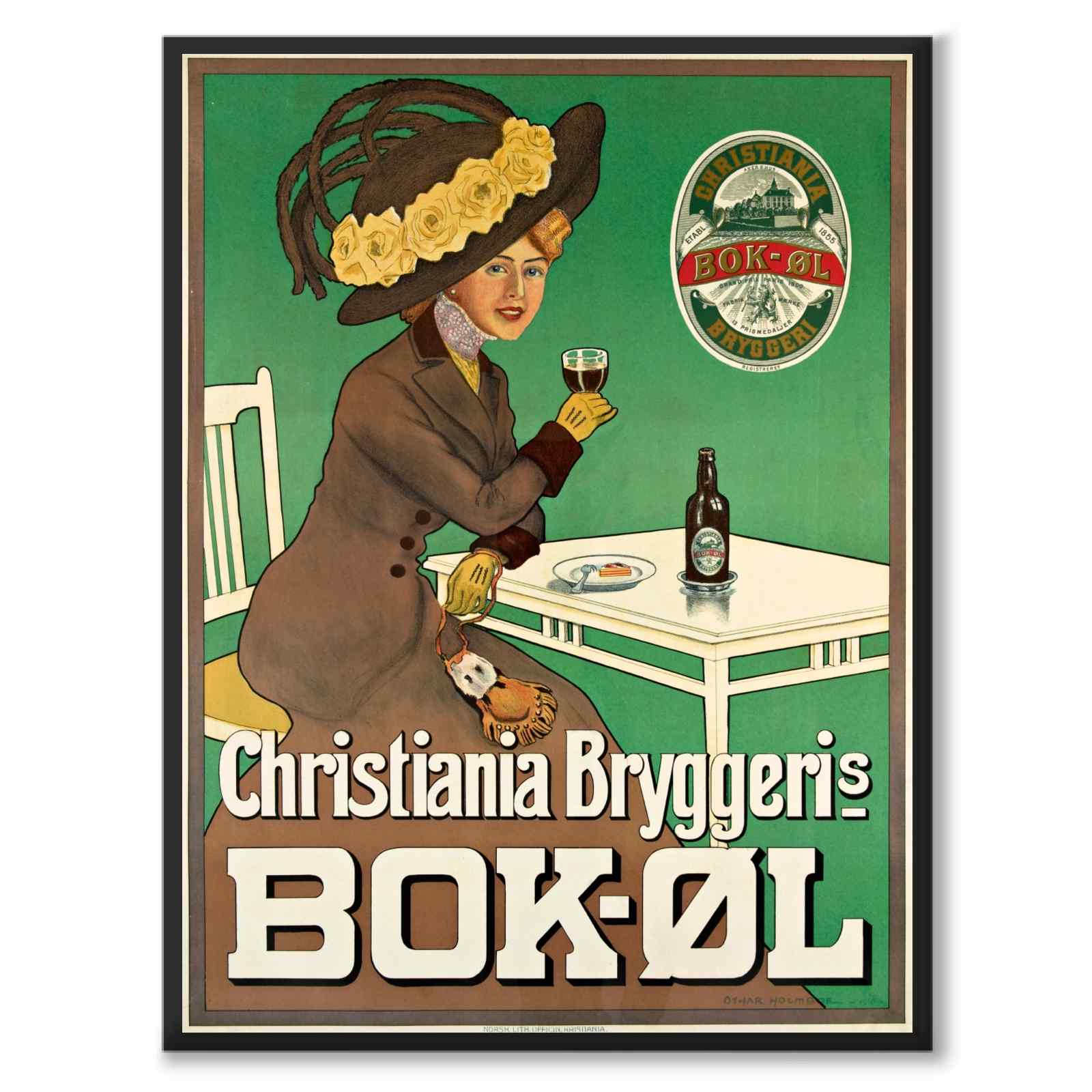 Christianias Bryggeri som vintageillustration och poster från Historly – helbild utan vit kant
