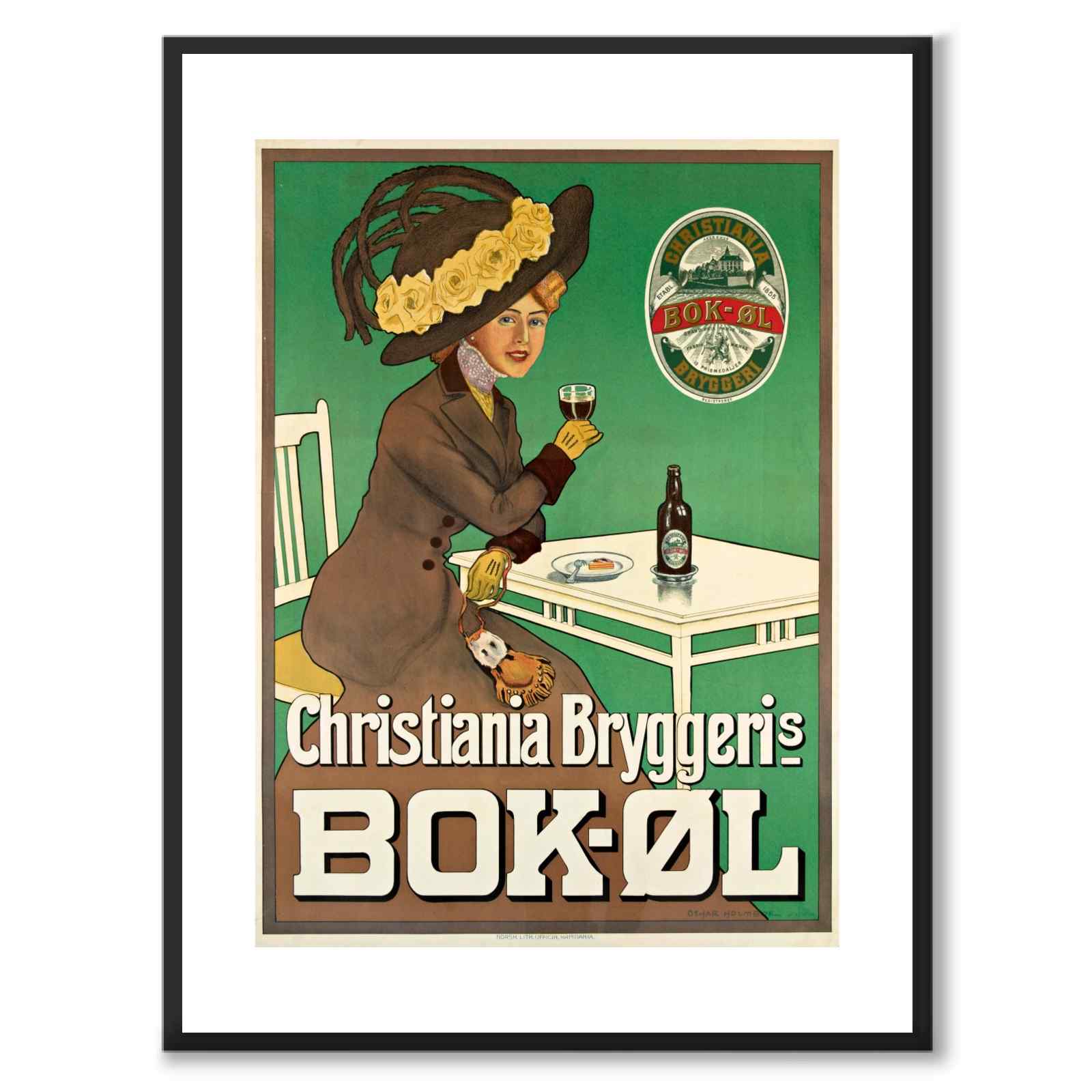 Christianias Bryggeri som vintageillustration och poster från Historly – med vit kant utan titel
