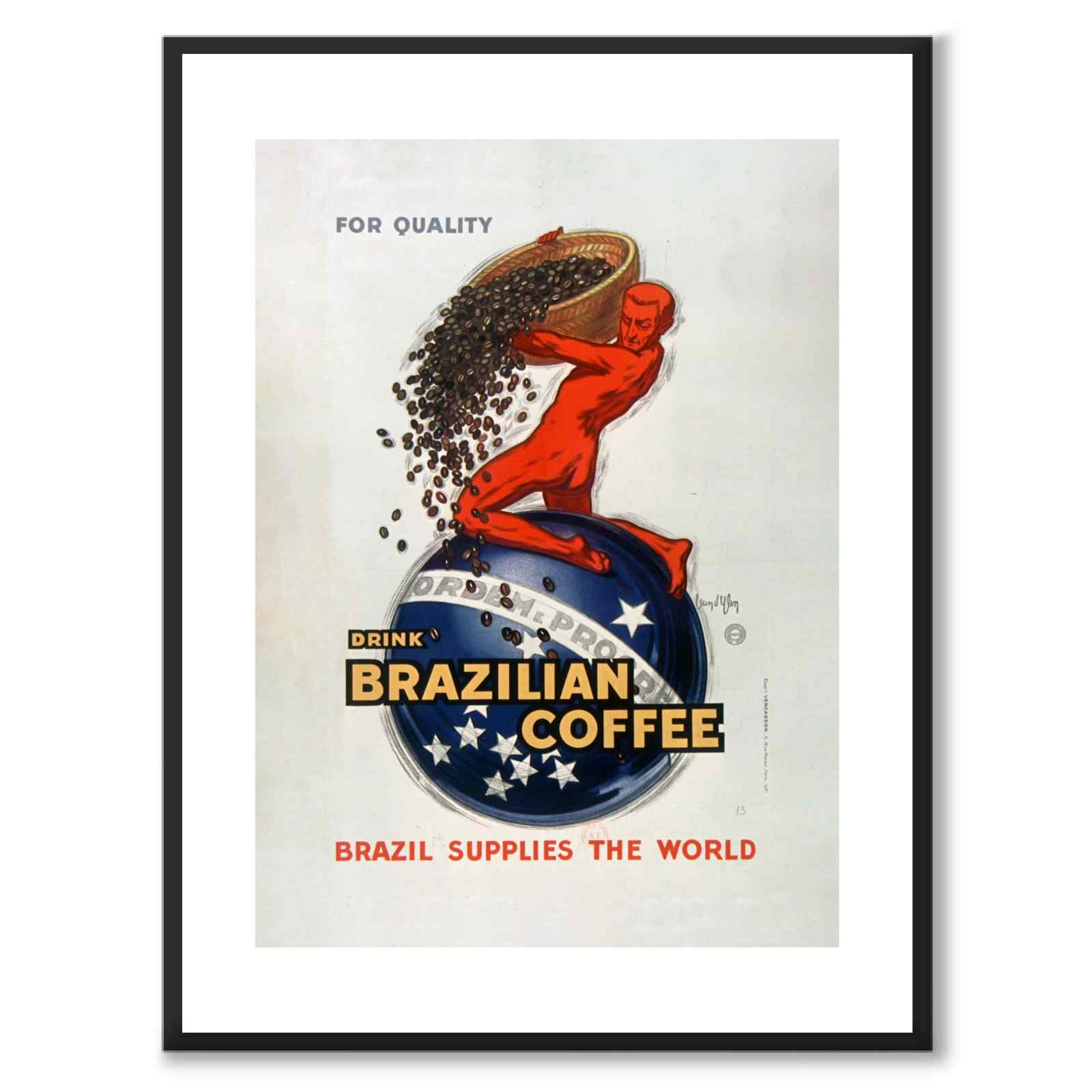 Brazilian Coffee som vintageillustration och poster från Historly – med vit kant utan titel