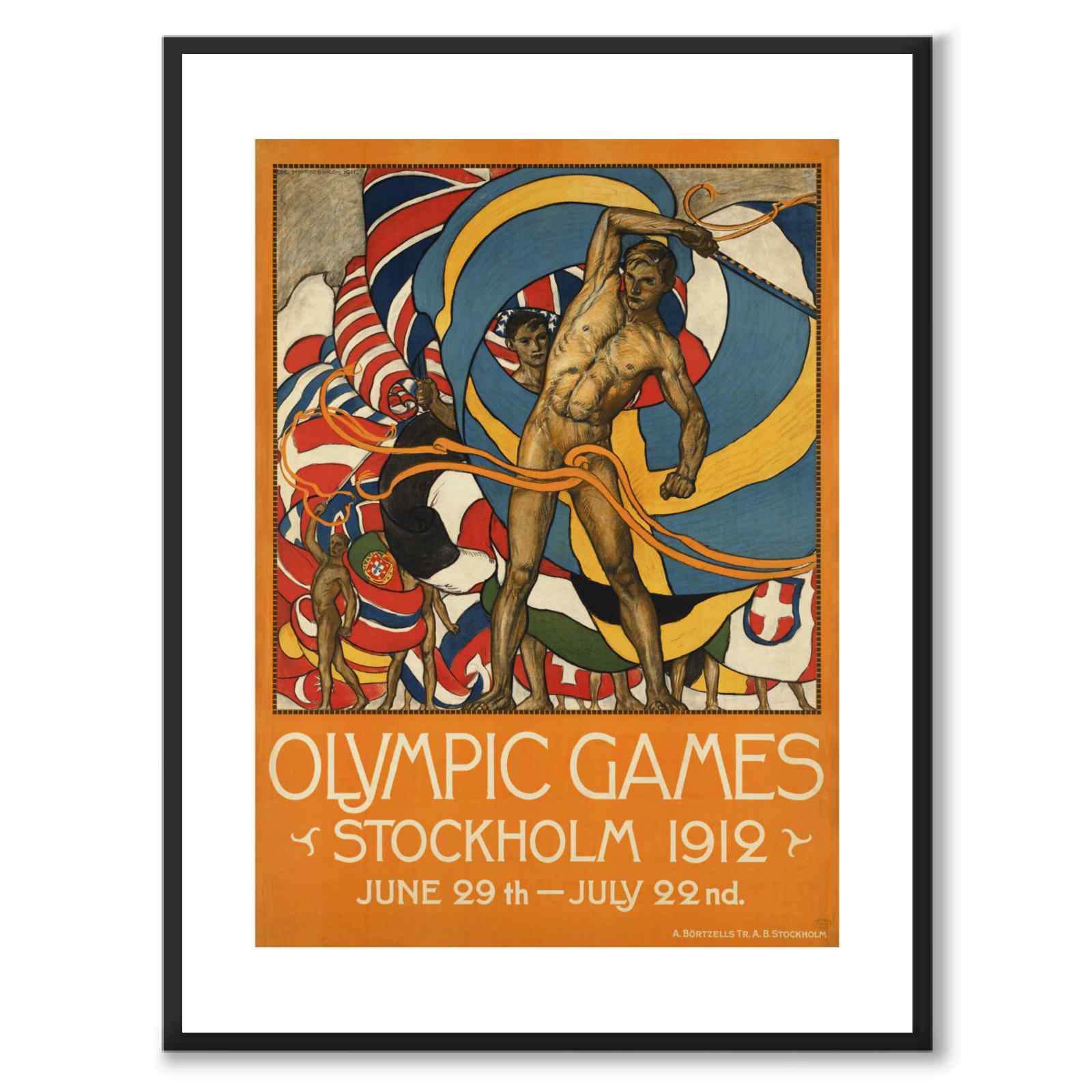 Olympiska Spelen Stockholm 1912 som vintageillustration och poster från Historly – med vit kant utan titel