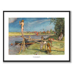 Ett Bra Badställe av Carl Larsson som konstposter från Historly – med vit kant och titel