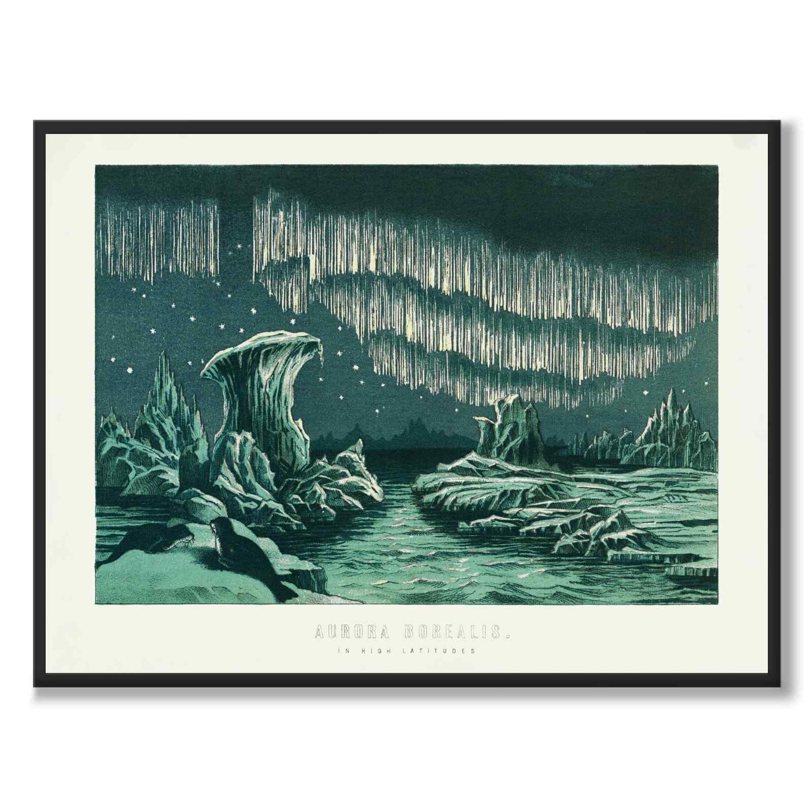 Aurora Borealis as a vintage illustration and poster from Historly – full image without white border