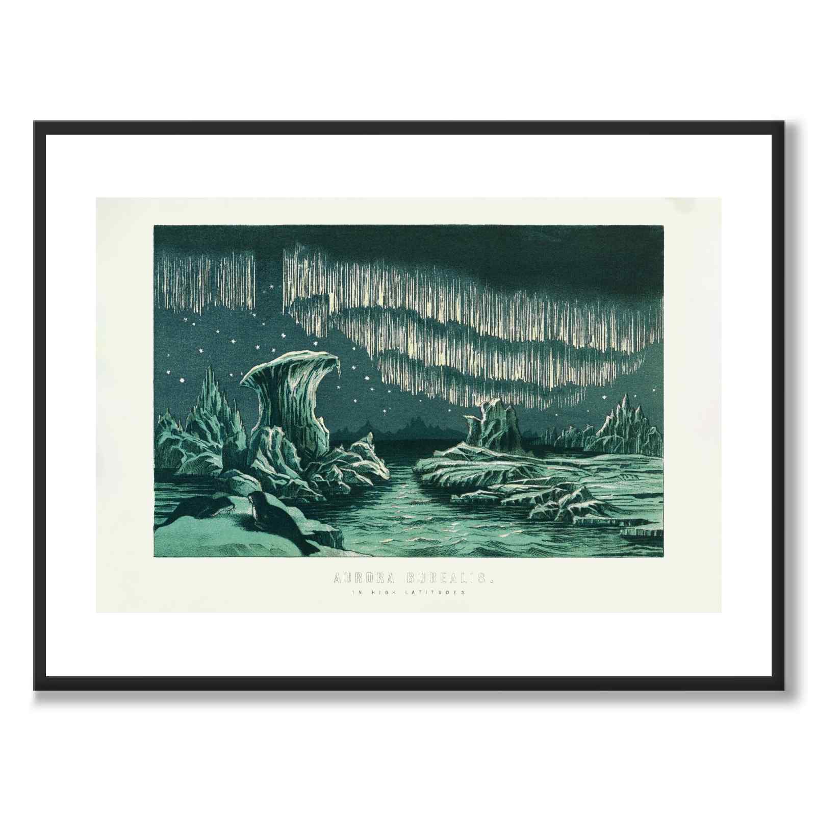 Aurora Borealis as a vintage illustration and poster from Historly – with white border without title