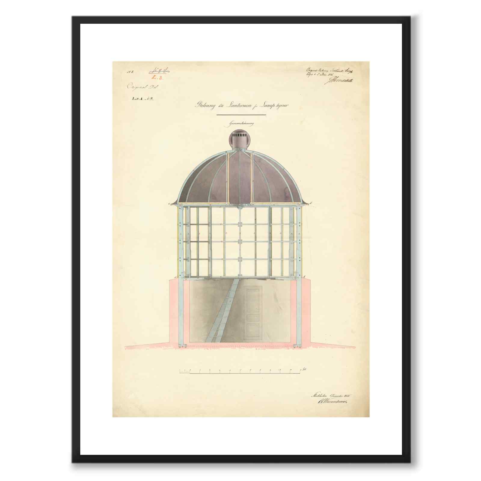 Lanterin 1846 som vintageillustration och poster från Historly – med vit kant utan titel
