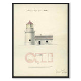 Kullens Fyr 1848 som vintageillustration och poster från Historly – helbild utan vit kant