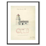 Kullens Fyr 1848 som vintageillustration och poster från Historly – med vit kant utan titel