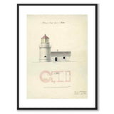 Kullens Fyr 1848 som vintageillustration och poster från Historly – med vit kant utan titel