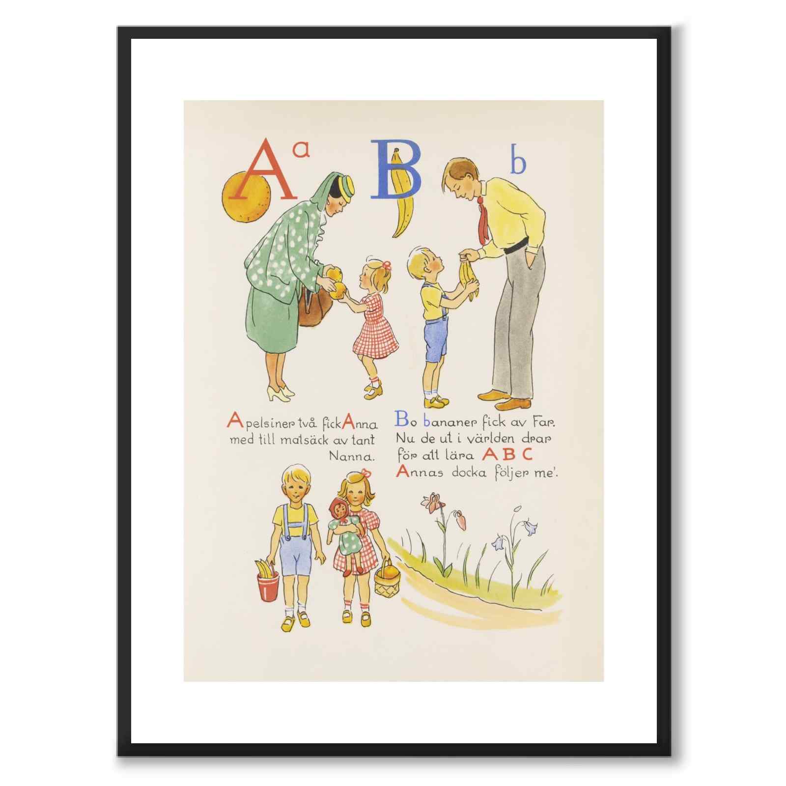 ABC-resan, A B som poster till barnrum från Historly – med vit kant utan titel