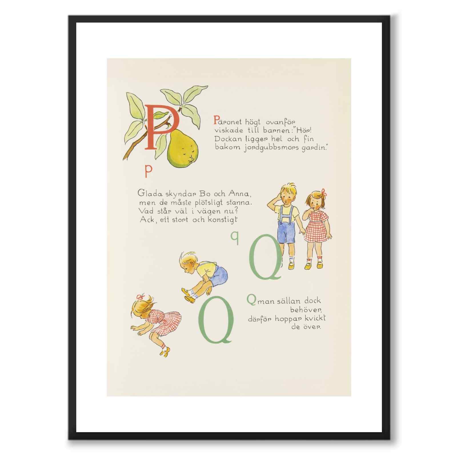 ABC-resan, P Q as a poster for a children's room from Historly – with white border without title
