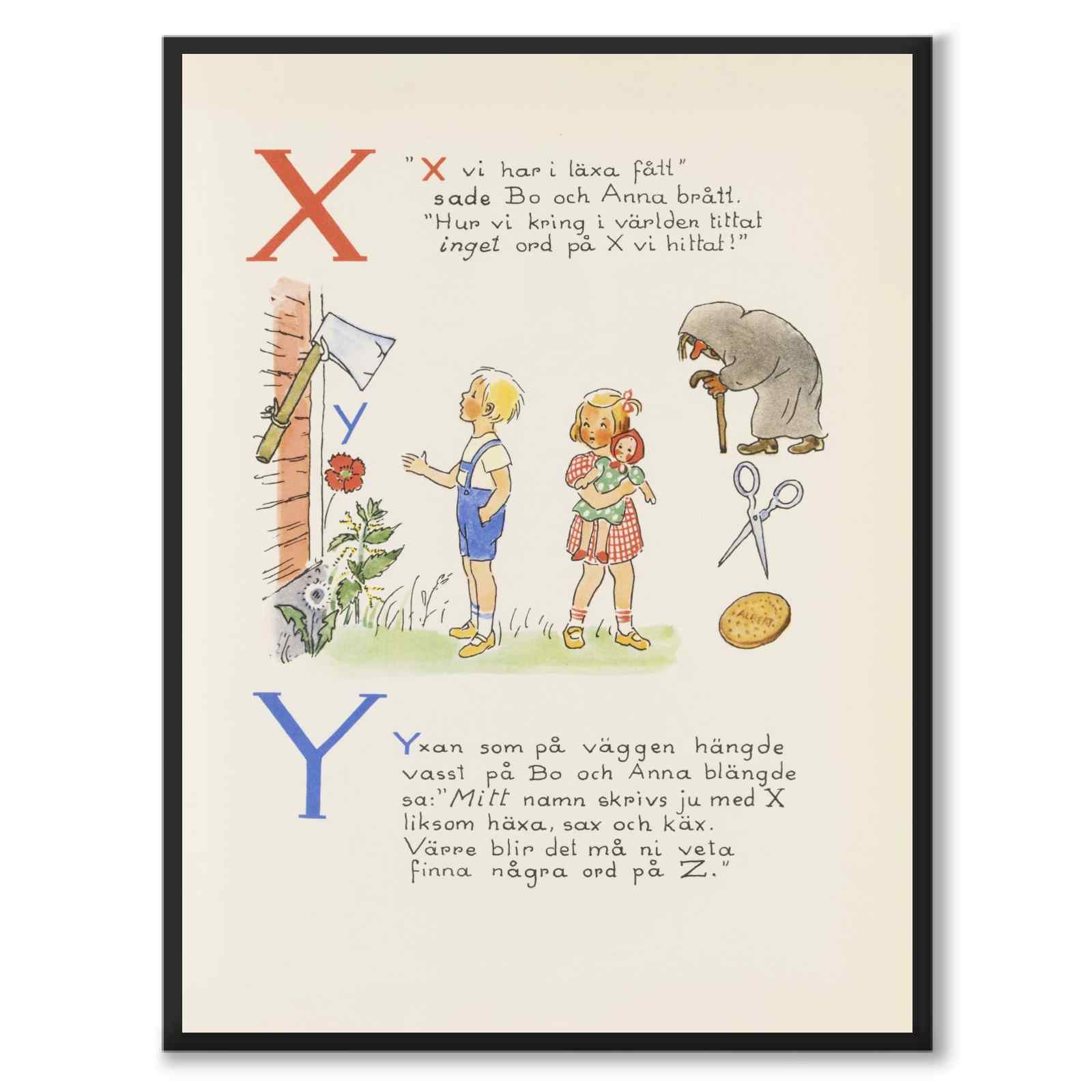 ABC-resan, X Y som poster till barnrum från Historly – helbild utan vit kant