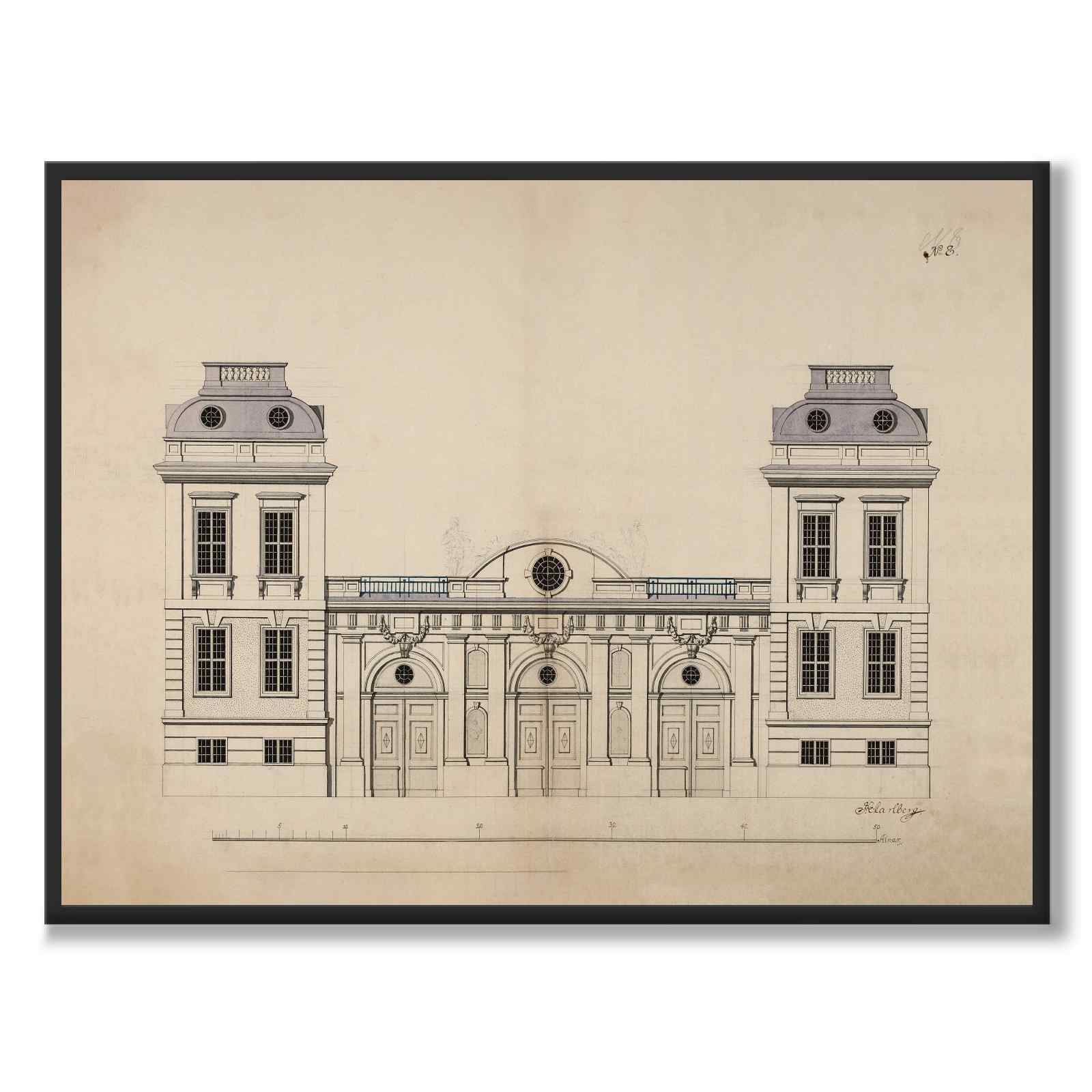 Bondeska Palace 1730 as a vintage illustration and poster from Historly – full image without white border