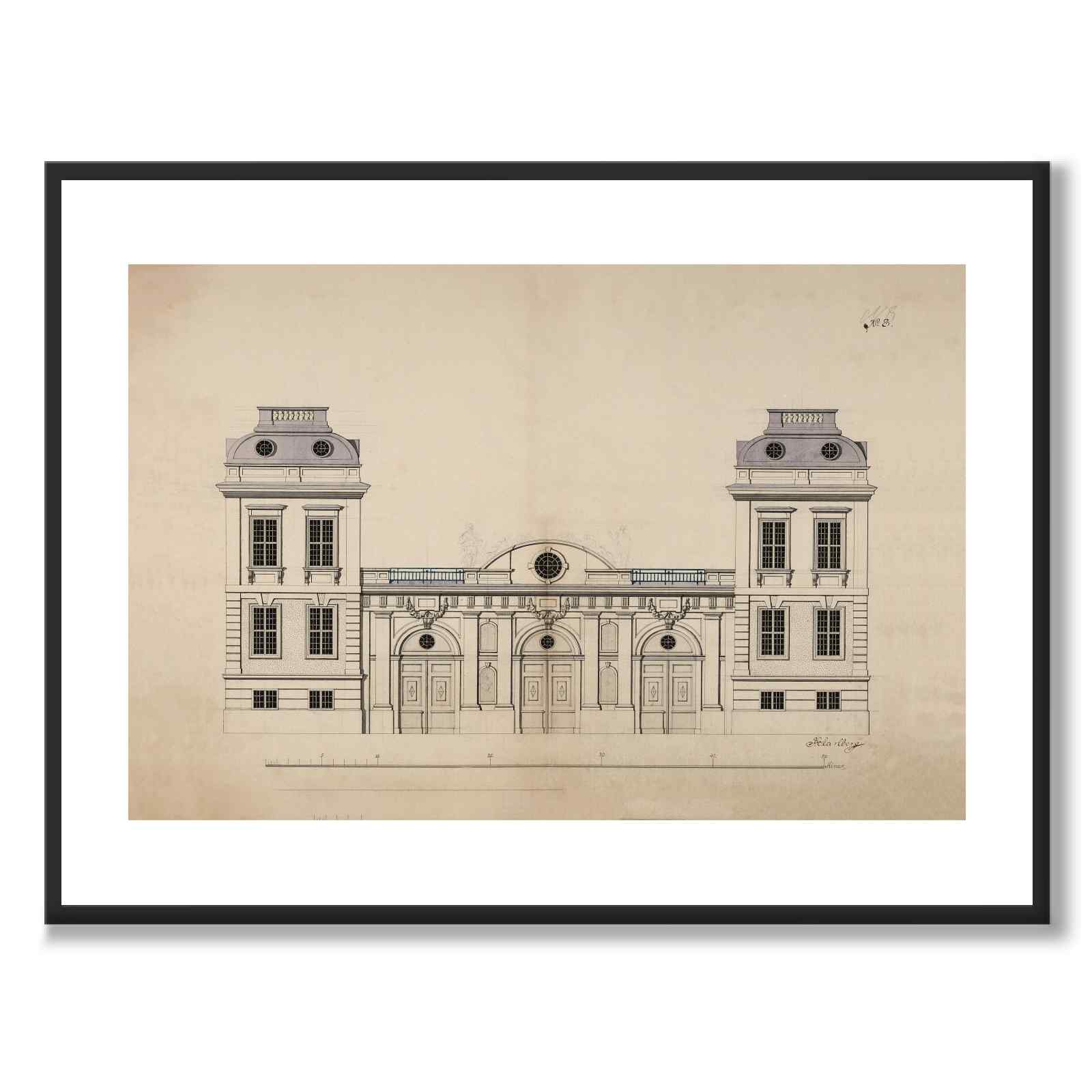Bondeska Palace 1730 as a vintage illustration and poster from Historly – with white border and without title