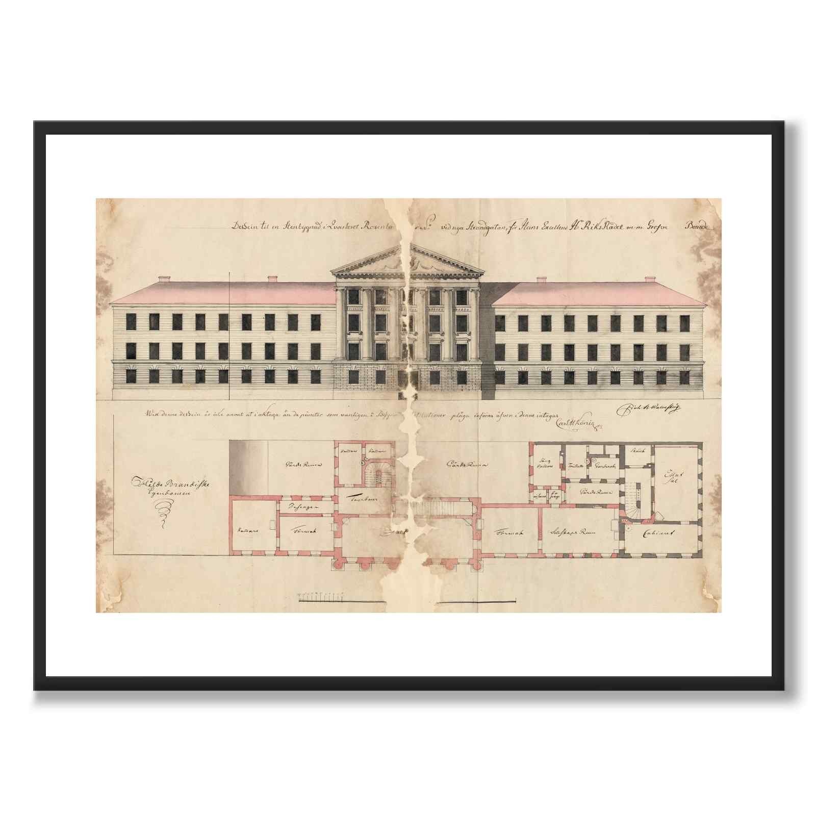 Bondeska Palatset 1787 as a vintage illustration and poster from Historly – with white border without title