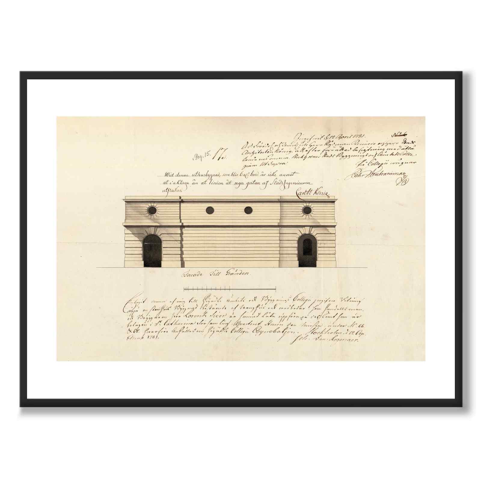 Tjärhovsgatan 1791 as a vintage illustration and poster from Historly – with white border without title