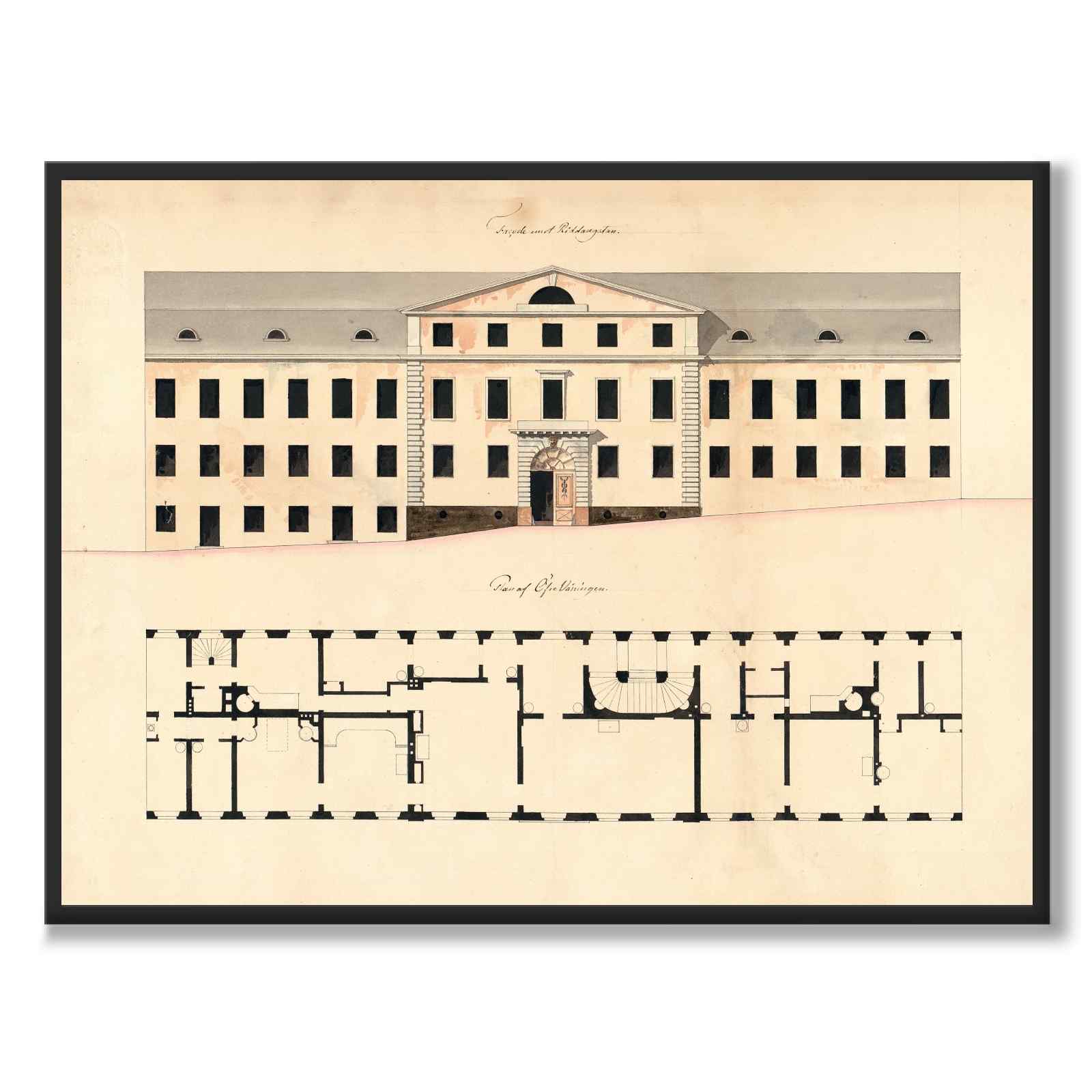 Riddargatan 1805 som vintageillustration och poster från Historly – helbild utan vit kant