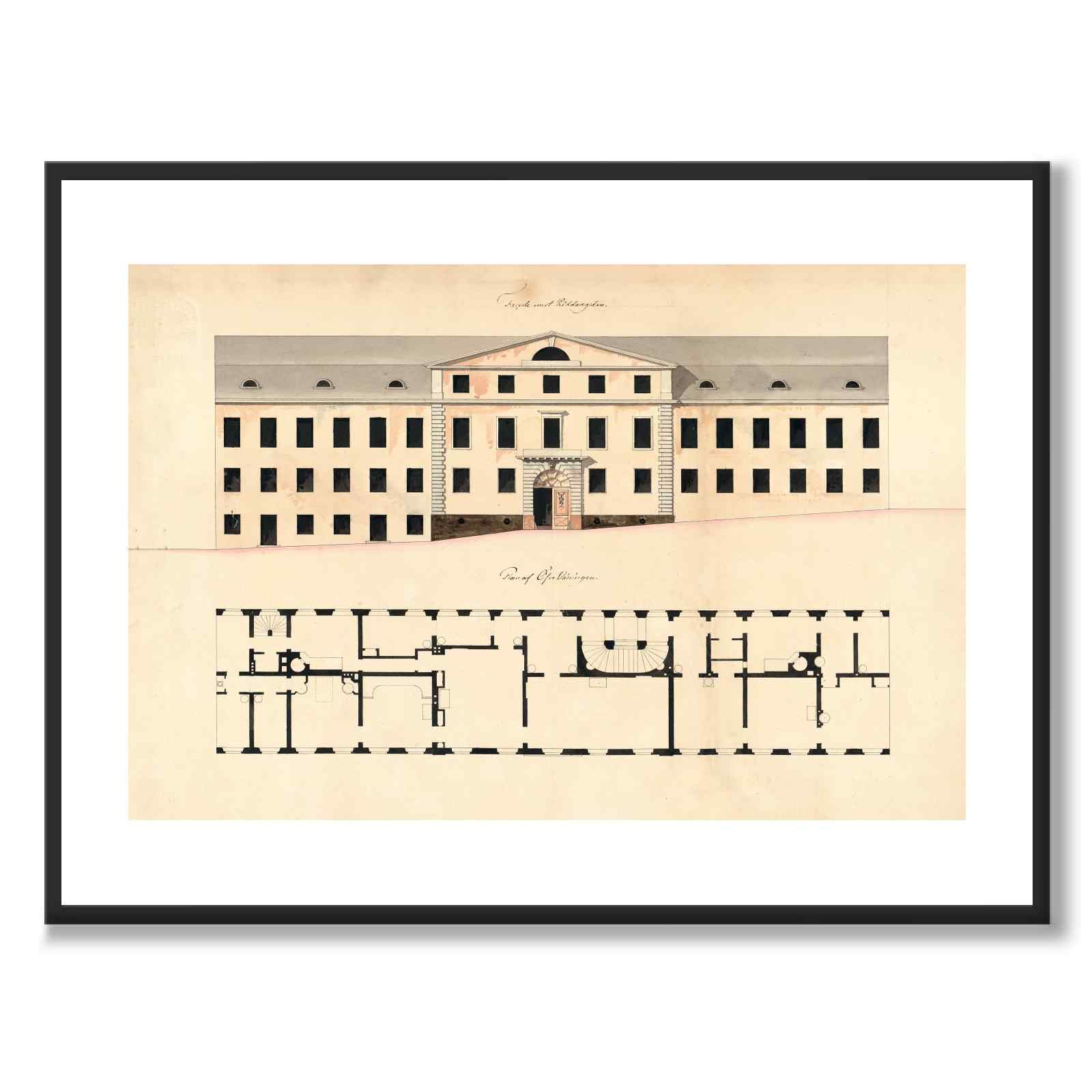 Riddargatan 1805 som vintageillustration och poster från Historly – med vit kant utan titel