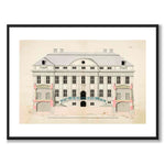 Rådhuset 1729 som vintageillustration och poster från Historly – med vit kant utan titel