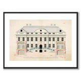 Rådhuset 1729 som vintageillustration och poster från Historly – med vit kant utan titel