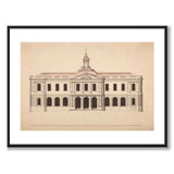 Börshuset 1776 som vintageillustration och poster från Historly – med vit kant utan titel