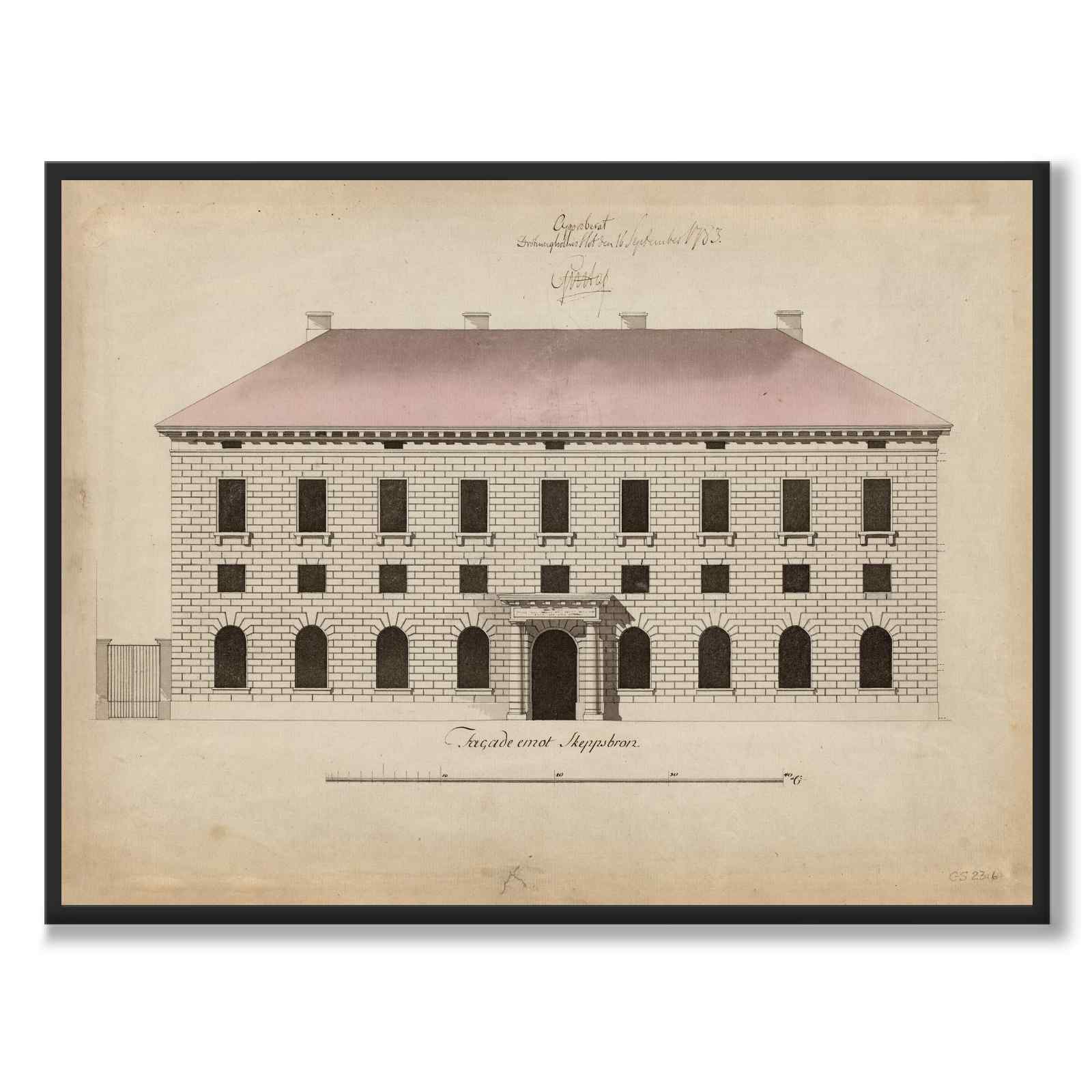 Customs Warehouse 1783 as vintage illustration and poster from Historly – full image without white border