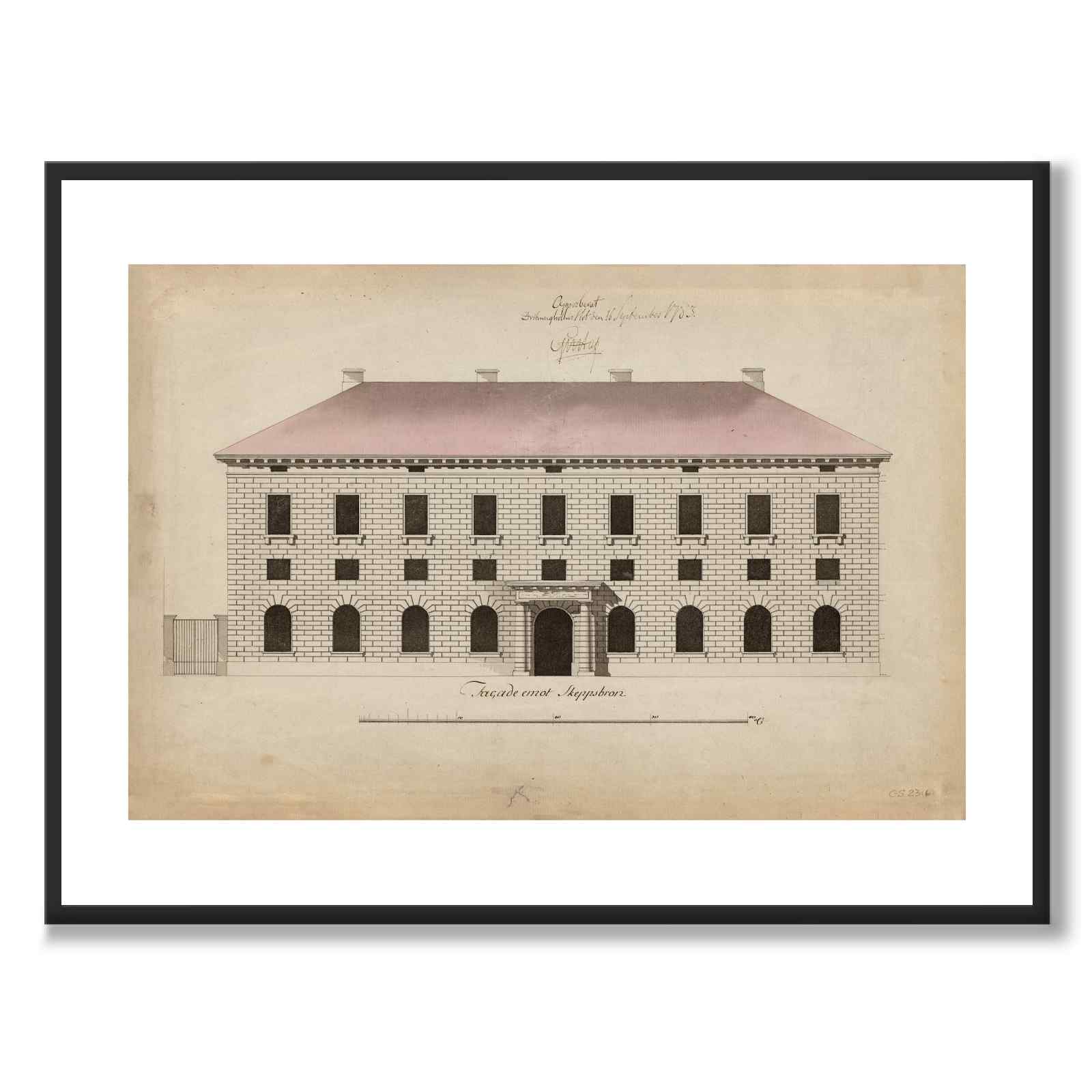 Customs Warehouse 1783 as vintage illustration and poster from Historly – with white border without title