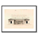 Regeringsgatan 1795 som vintageillustration och poster från Historly – med vit kant utan titel