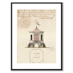 Högbergsgatan 3 som vintageillustration och poster från Historly – med vit kant utan titel