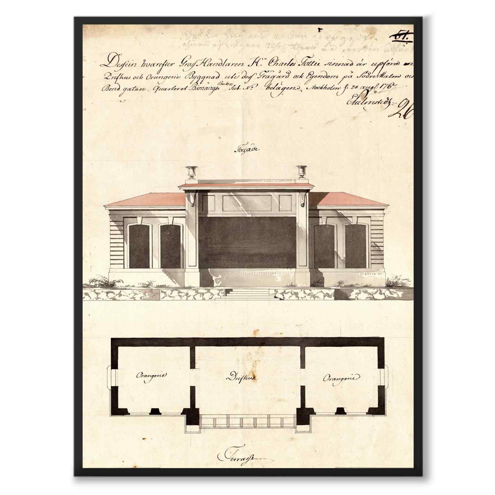 Ploggatan/Bondegatan 1767 som vintageillustration och poster från Historly – helbild utan vit kant