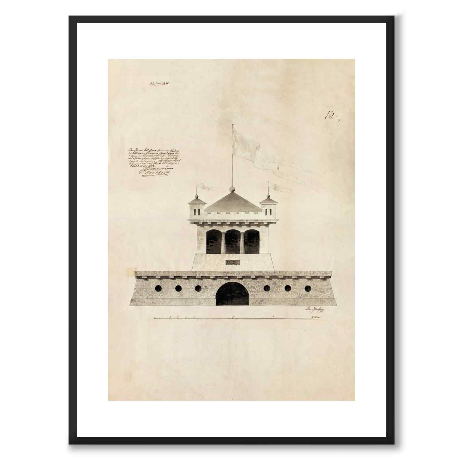 Söder Mälarstrand 1813 as a vintage illustration and poster from Historly – with white border without title